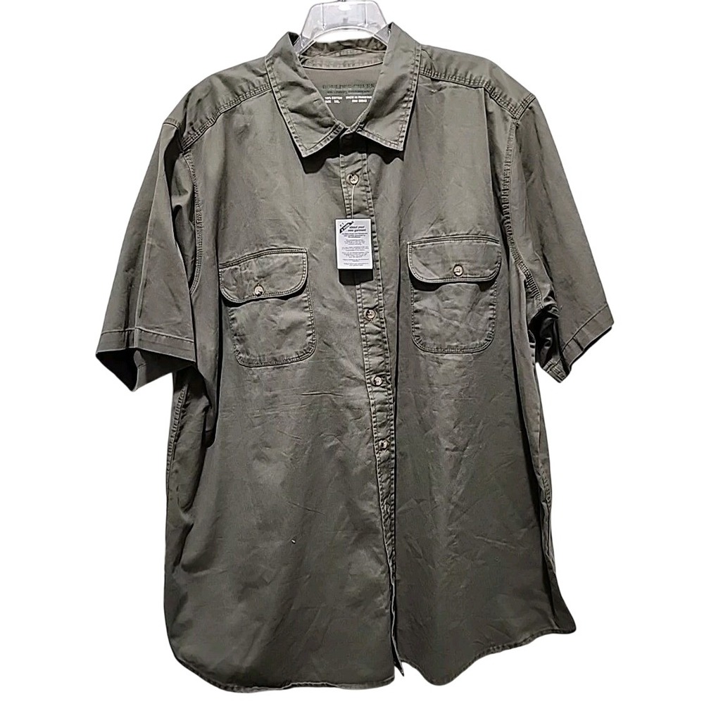 Boulder Creek Mens 3XL Olive Green Cotton Short Sleeve Button Down Utility Shirt